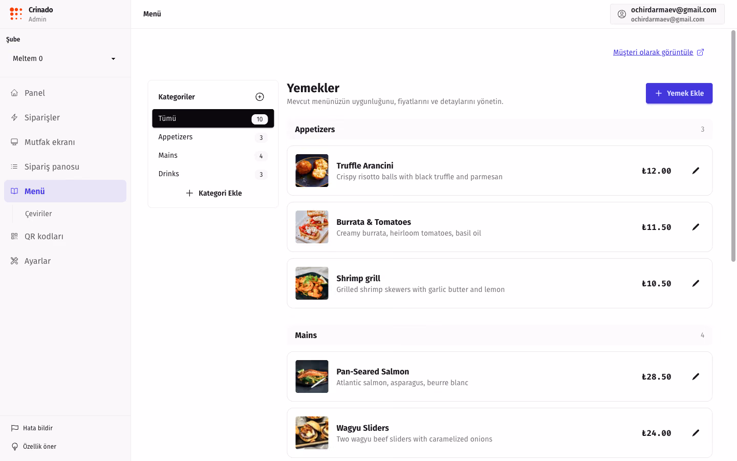 Menu and stop-list editor